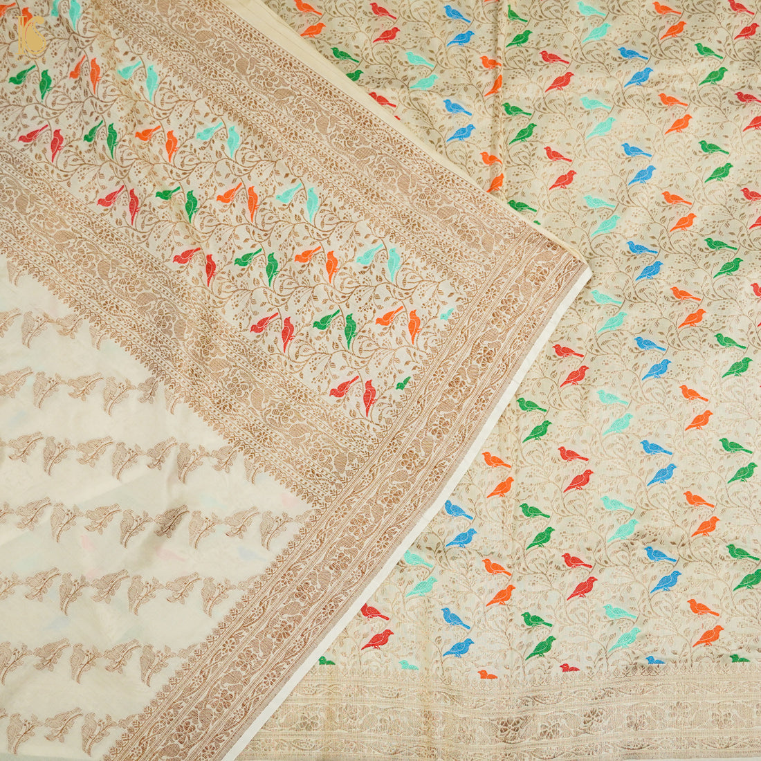 Beige Handloom Pure Katan Silk Pink Banarasi Suit & Dupatta Set - Khinkhwab