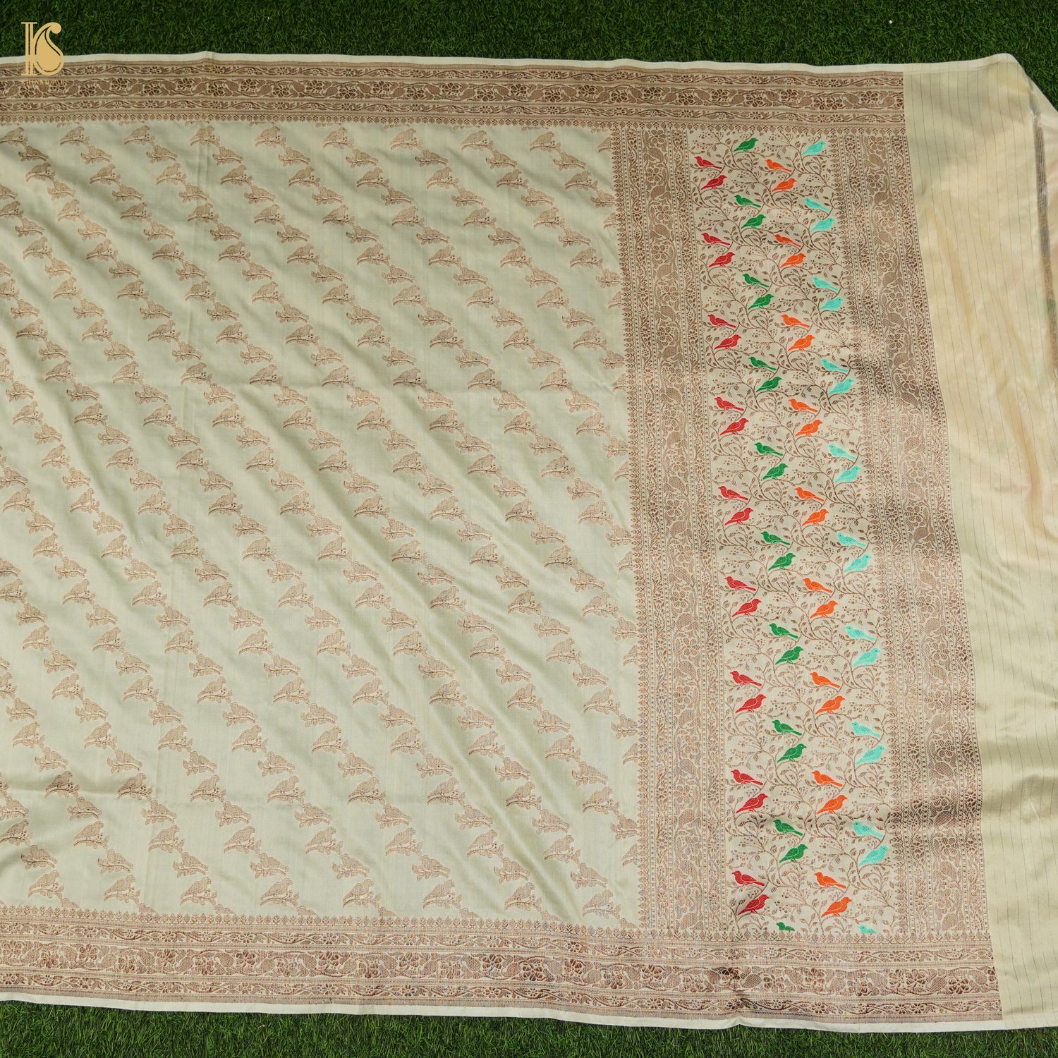Beige Handloom Pure Katan Silk Pink Banarasi Suit &amp; Dupatta Set - Khinkhwab