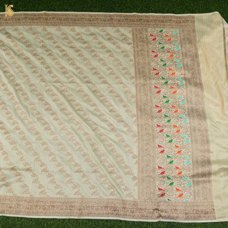 Beige Handloom Pure Katan Silk Pink Banarasi Suit & Dupatta Set - Khinkhwab