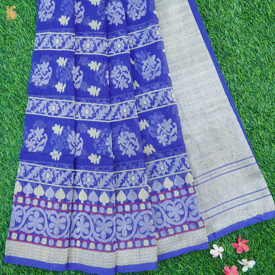 Persian Blue Handwoven Pure Cotton Real Silver Zari Banarasi Saree - Khinkhwab