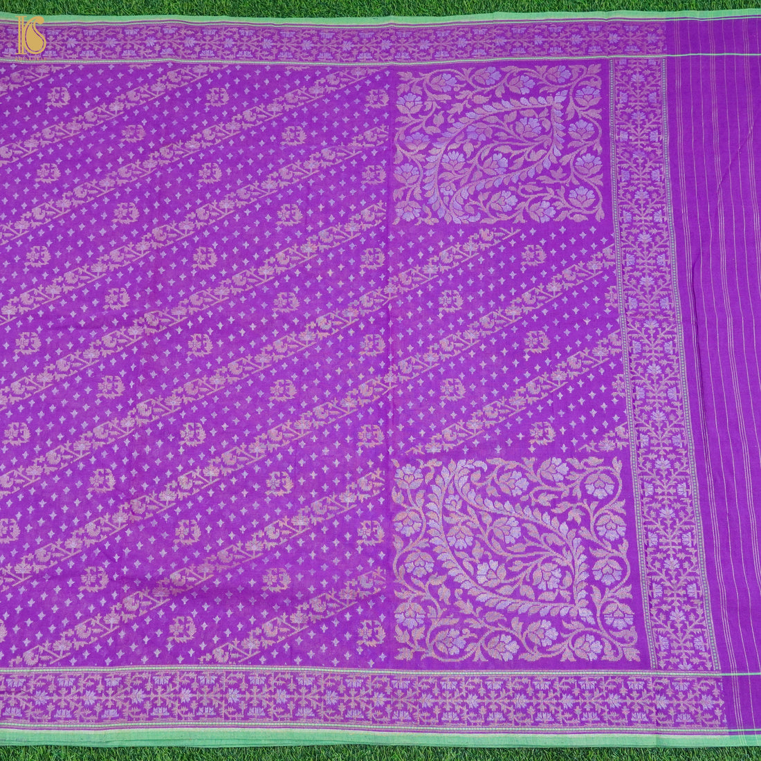 Dark Orchid Pure Cotton Handloom Banarasi Jamdani Ektara Saree - Khinkhwab