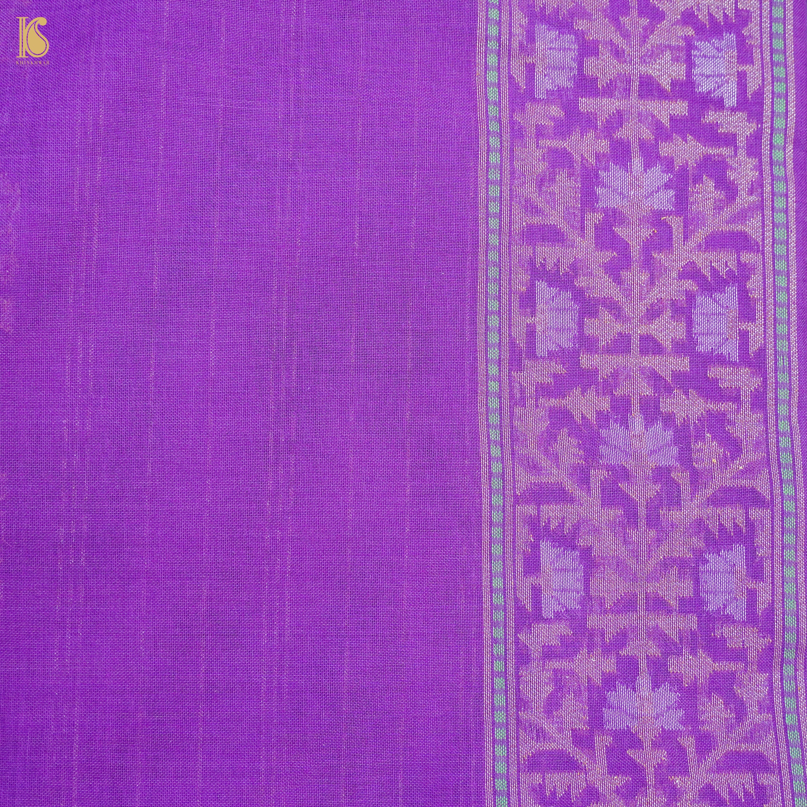 Dark Orchid Pure Cotton Handloom Banarasi Jamdani Ektara Saree - Khinkhwab