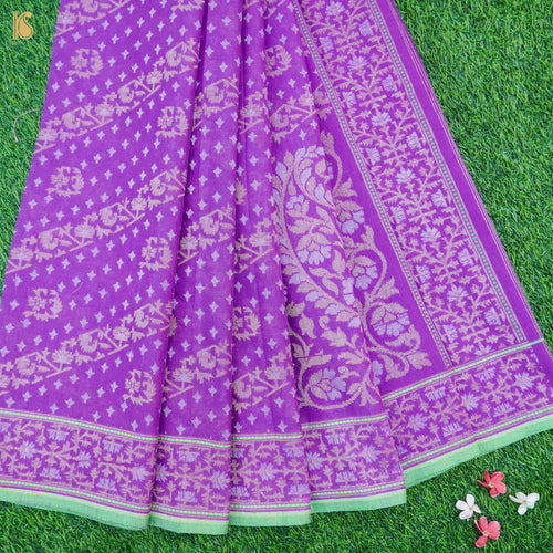 Dark Orchid Pure Cotton Handloom Banarasi Jamdani Ektara Saree - Khinkhwab