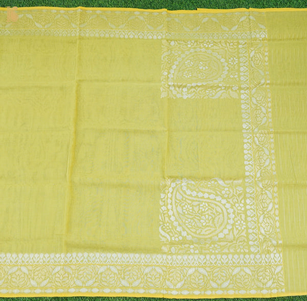 Deco Green Pure Cotton Real Silver Zari Handloom Banarasi Ektara Saree - Khinkhwab