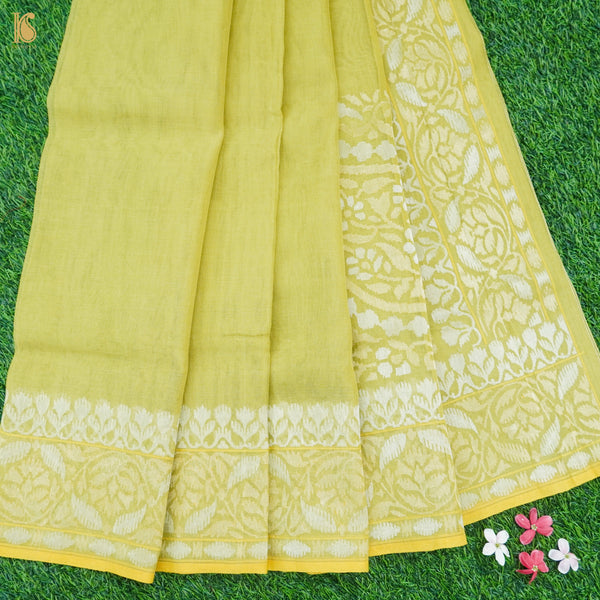 Deco Green Pure Cotton Real Silver Zari Handloom Banarasi Ektara Saree - Khinkhwab
