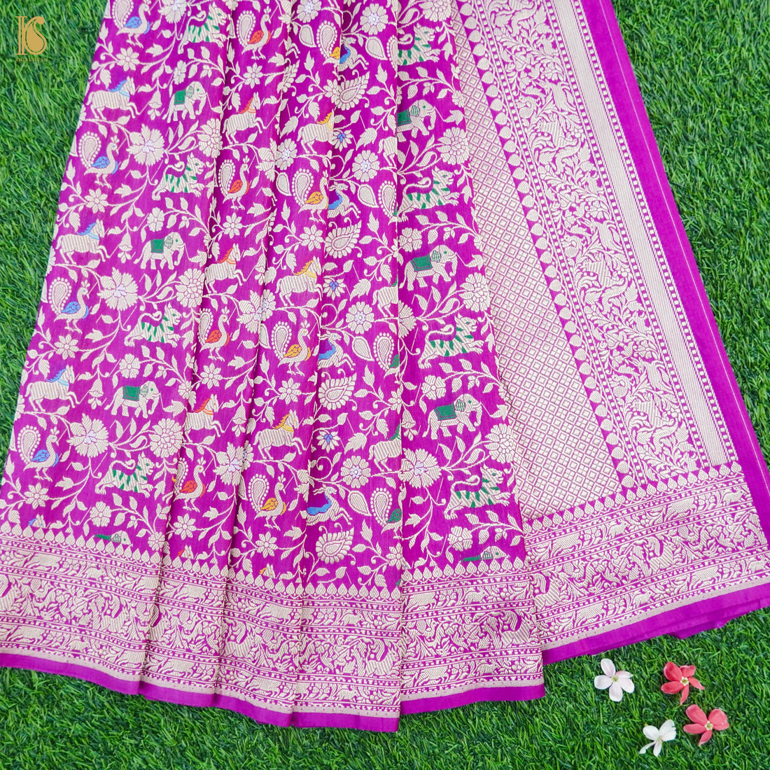 Purple Handloom Katan Silk Banarasi Shikargah Saree - Khinkhwab