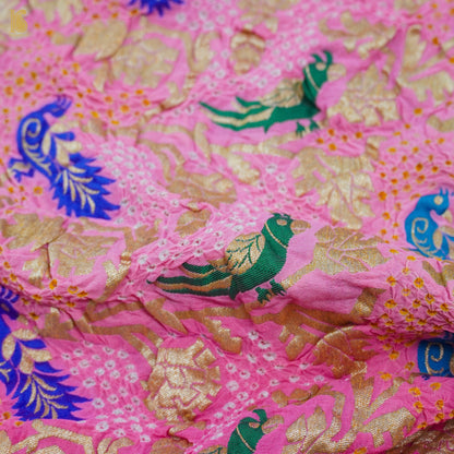 Pink Pure Georgette Handloom Banarasi Birds of Paradise Bandhani Dupatta - Khinkhwab