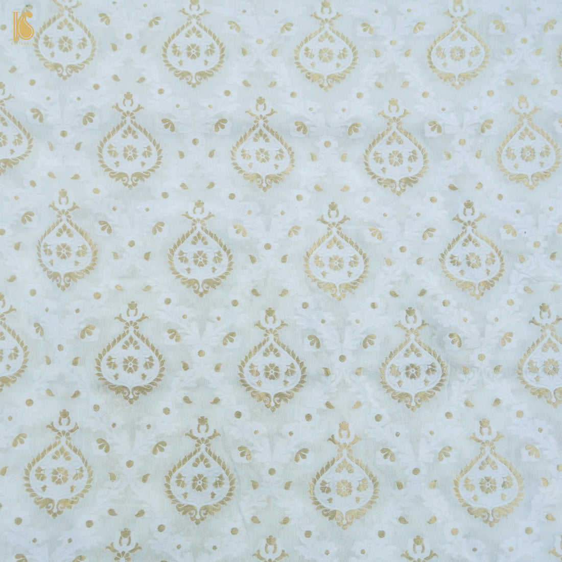 Handwoven White Pure Cotton Silk Banarasi Dyeable Fabric - Khinkhwab