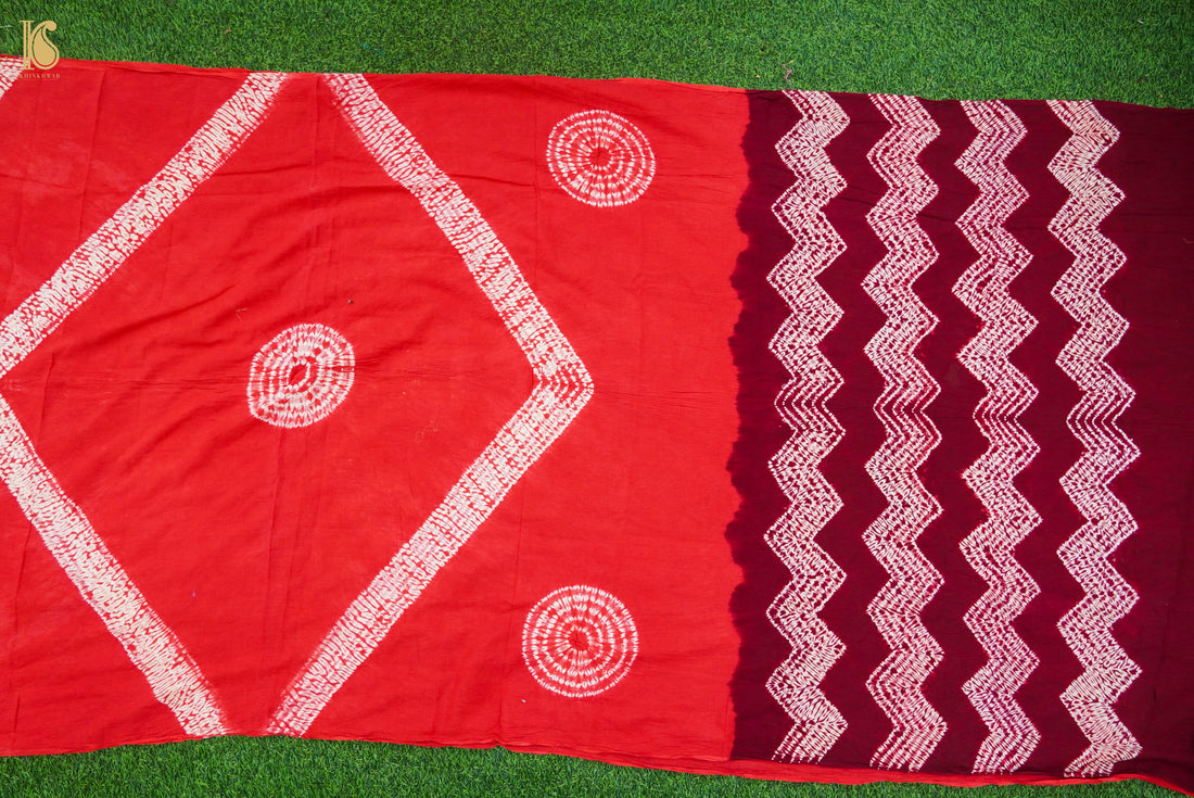 Alizarin Red Pure Mul Cotton Shibori Saree - Khinkhwab