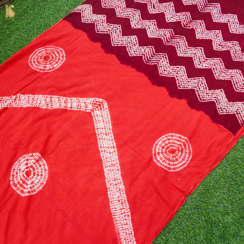 Alizarin Red Pure Mul Cotton Shibori Saree - Khinkhwab