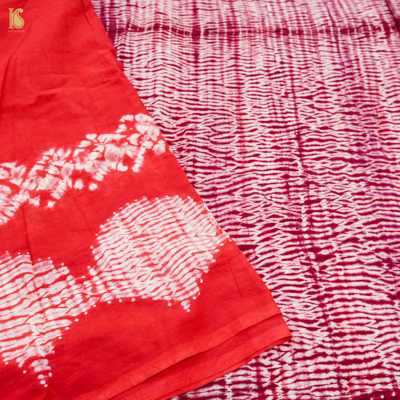 Red Pure Mul Cotton Shibori Saree - Khinkhwab