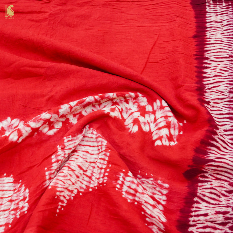 Red Pure Mul Cotton Shibori Saree - Khinkhwab