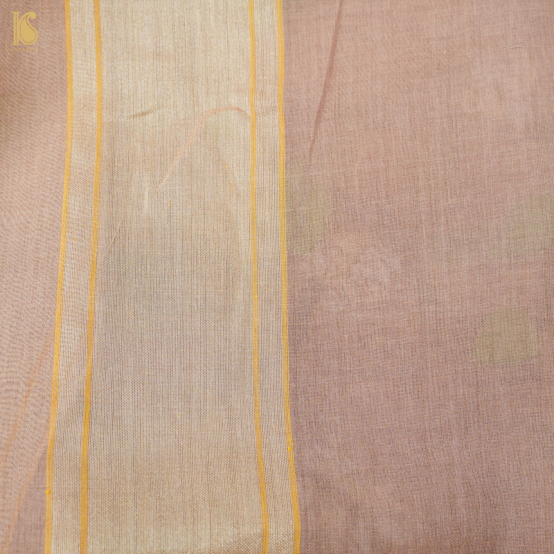 Del Rio Brown Pure Cotton Real Silver Zari Handloom Banarasi Saree - Khinkhwab