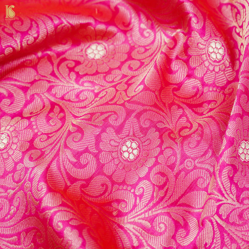 Handloom Banarasi Pure Katan Silk Cerise Pink Tanchoi Saree - Khinkhwab