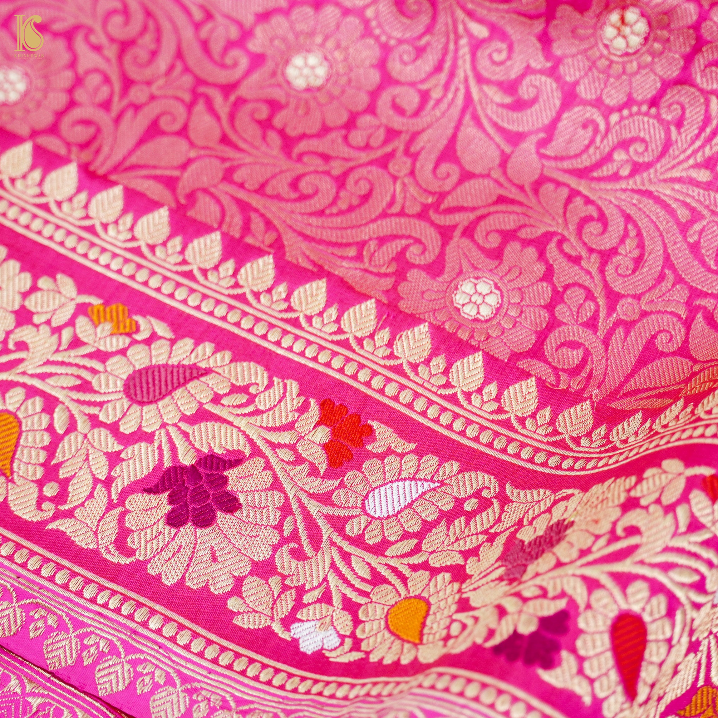 Handloom Banarasi Pure Katan Silk Cerise Pink Tanchoi Saree - Khinkhwab