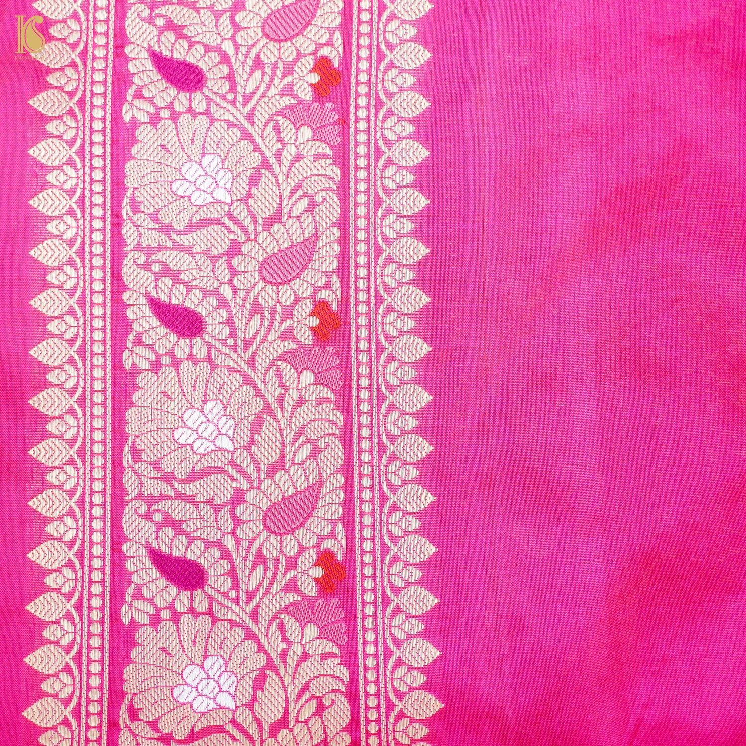 Handloom Banarasi Pure Katan Silk Cerise Pink Tanchoi Saree - Khinkhwab