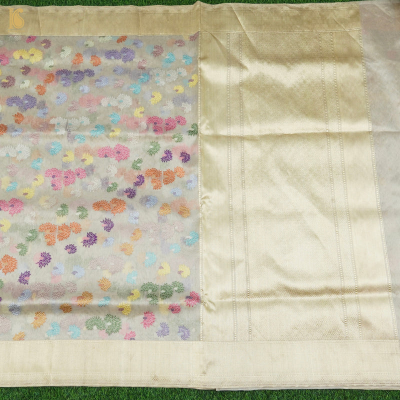 Silver Sand Pure Banarasi Kora by Tissue Kadwa Jaal Saree - Khinkhwab