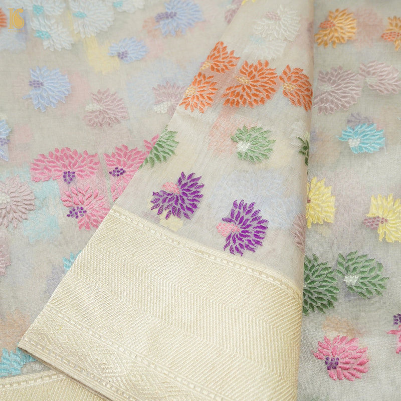 Silver Sand Pure Banarasi Kora by Tissue Kadwa Jaal Saree - Khinkhwab