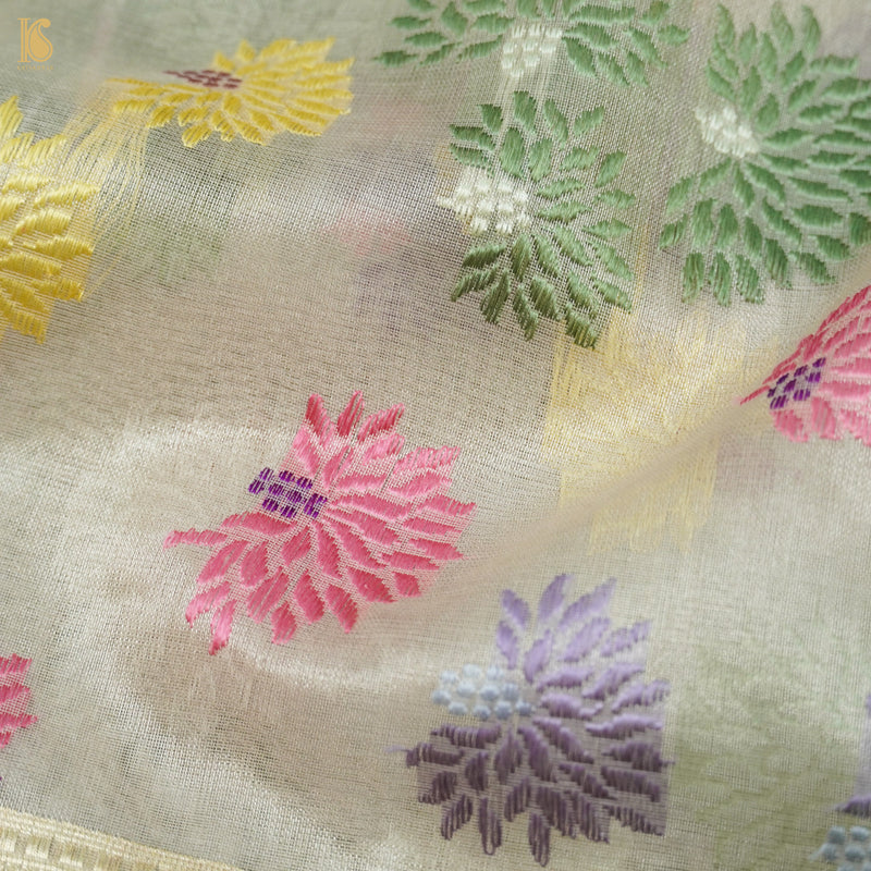 Silver Sand Pure Banarasi Kora by Tissue Kadwa Jaal Saree - Khinkhwab
