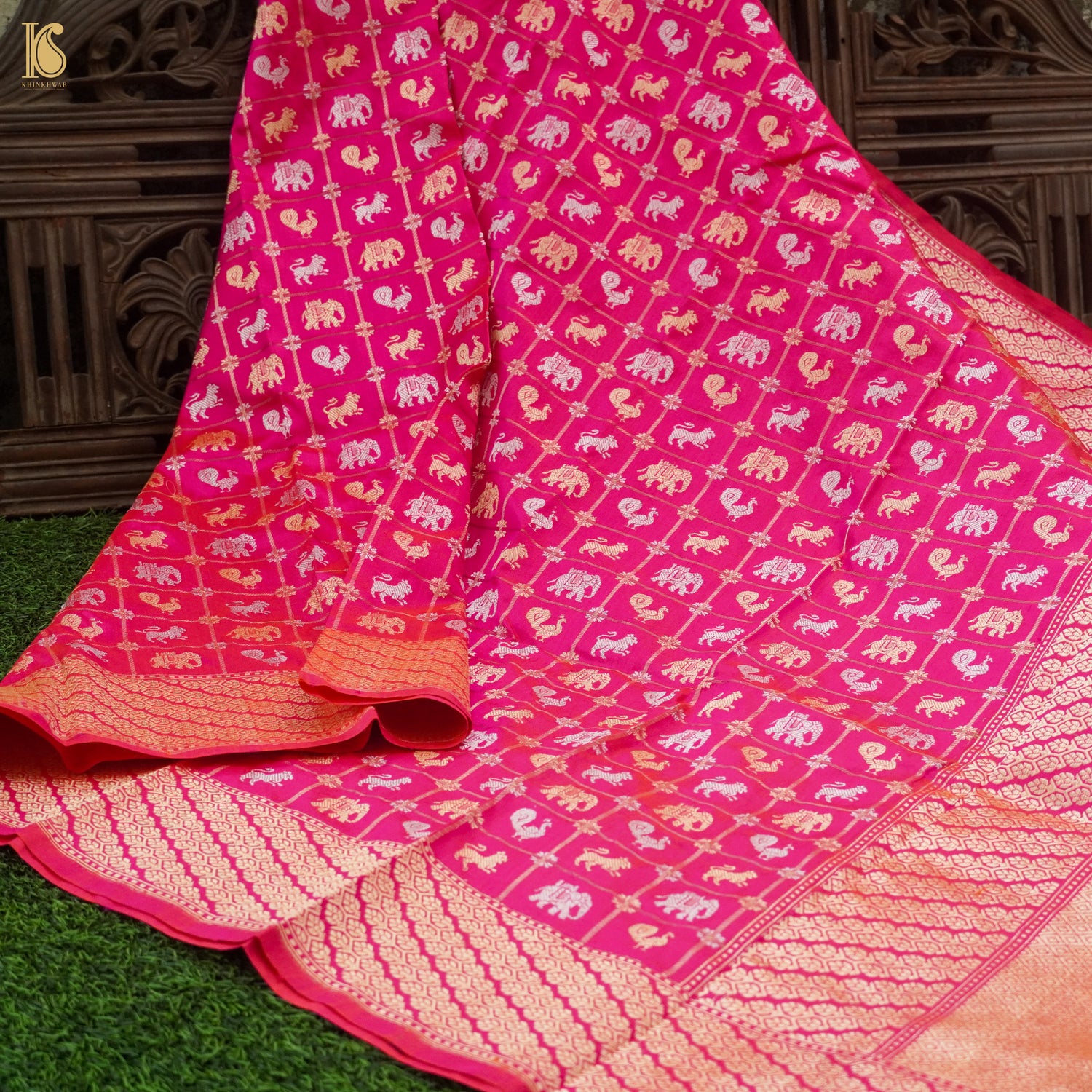 Cerise Pink Pure Katan Silk Handwoven Banarasi Kadwa Peacock Dupatta - Khinkhwab