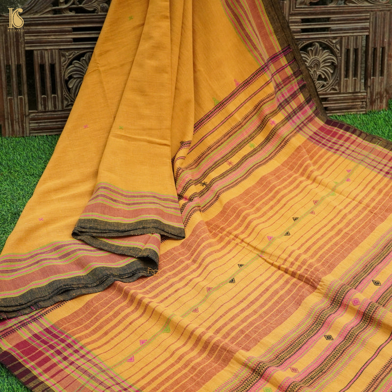 Harvest Gold Yellow Pure Kala Cotton Handwoven Bhujodi Saree - Khinkhwab