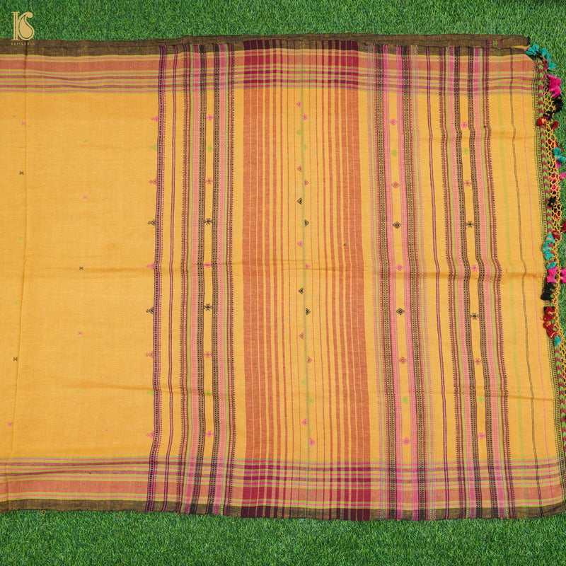 Harvest Gold Yellow Pure Kala Cotton Handwoven Bhujodi Saree - Khinkhwab