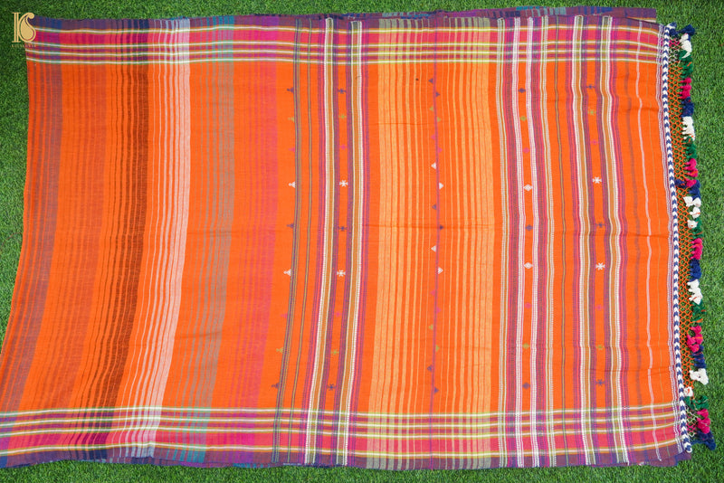 Burnt Orange Pure Kala Cotton Handwoven Bhujodi Saree - Khinkhwab