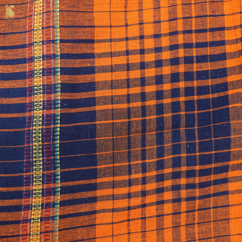 Flamingo Orange Pure Kala Cotton Handwoven Bhujodi Checks Saree - Khinkhwab