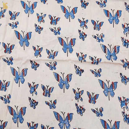 White Hand Block Ajrakh Cotton Butterfly Fabric - Khinkhwab
