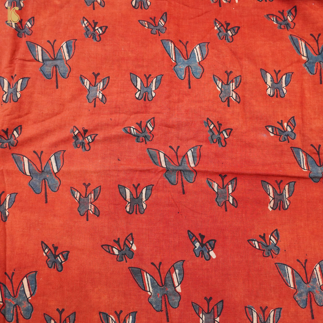 Red Hand Block Ajrakh Cotton Butterfly Fabric - Khinkhwab