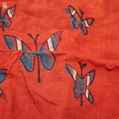 Red Hand Block Ajrakh Cotton Butterfly Fabric - Khinkhwab