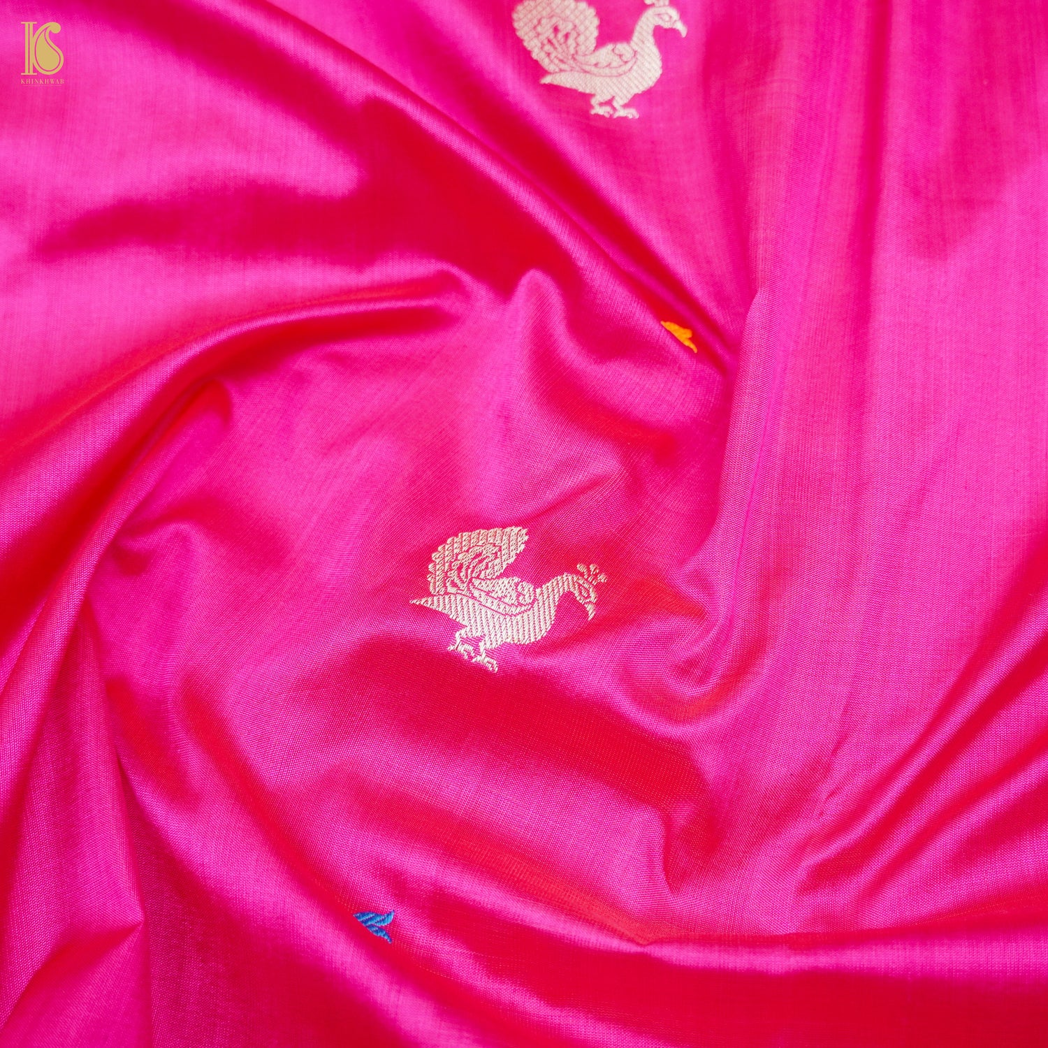 Persian Rose Handwoven Pure Katan Silk Banarasi Peacock Kadwa Fabric - Khinkhwab