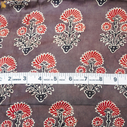 Brown Hand Block Ajrakh Modal Silk Fabric - Khinkhwab