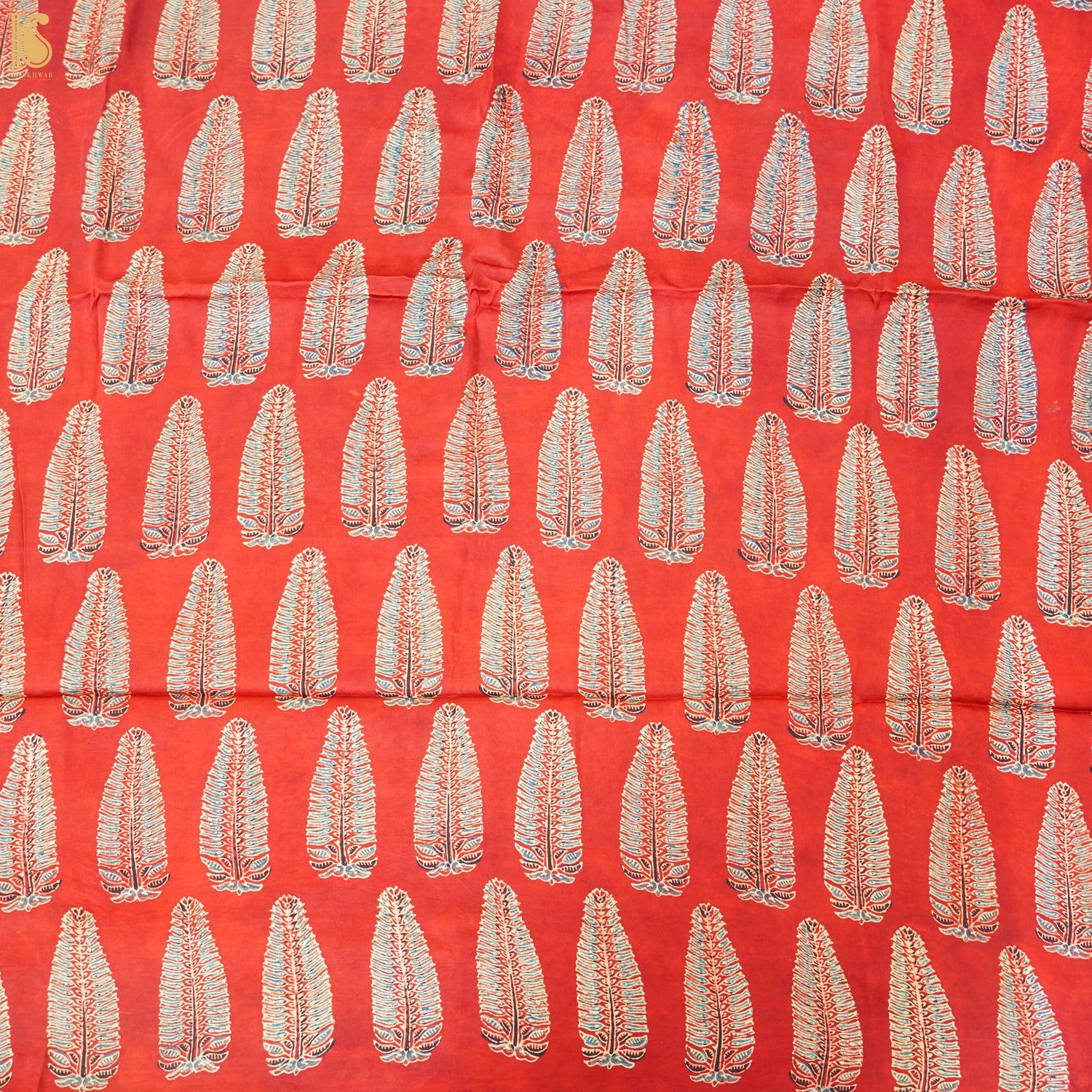 Red Leaf Hand Block Ajrakh Modal Silk Fabric - Khinkhwab