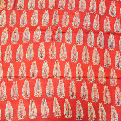 Red Leaf Hand Block Ajrakh Modal Silk Fabric - Khinkhwab