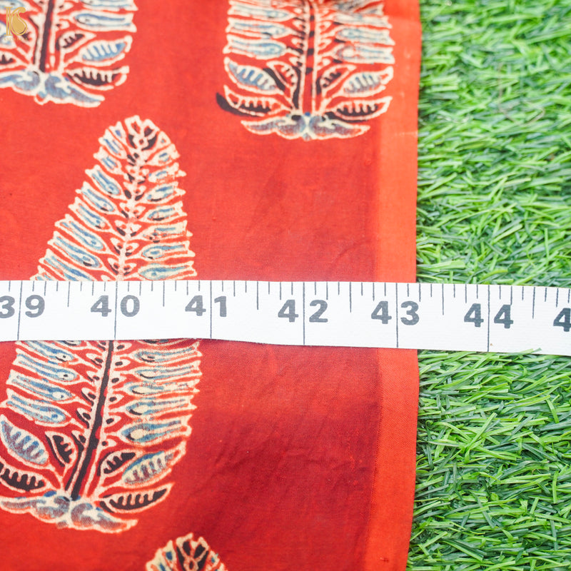 Red Leaf Hand Block Ajrakh Modal Silk Fabric - Khinkhwab
