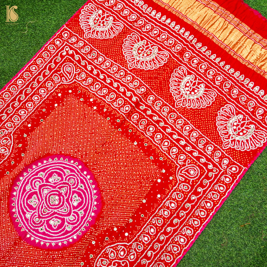 Red Gajji Silk Bandhani Gotta Patti & Mirror Work Dupatta - Khinkhwab
