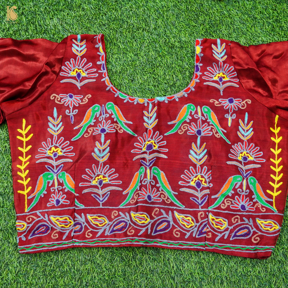 Red Pure Mashru Silk Stitched Blouse with Kutchi Embriodery - Khinkhwab