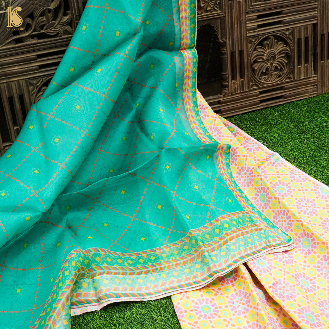 NİLÜFER - Dover Yellow Pure Raw Silk Print Fabric - Khinkhwab