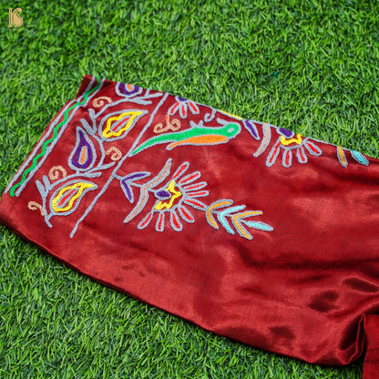Red Pure Mashru Silk Stitched Blouse with Kutchi Embriodery - Khinkhwab