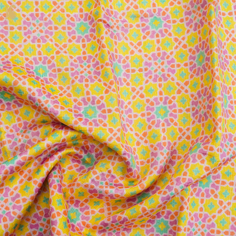 NİLÜFER - Dover Yellow Pure Raw Silk Print Fabric - Khinkhwab