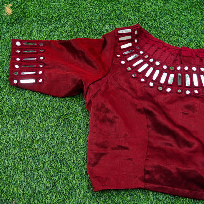 Venetian Red Pure Mashru Silk Stitched Blouse with Mirror Work - Khinkhwab