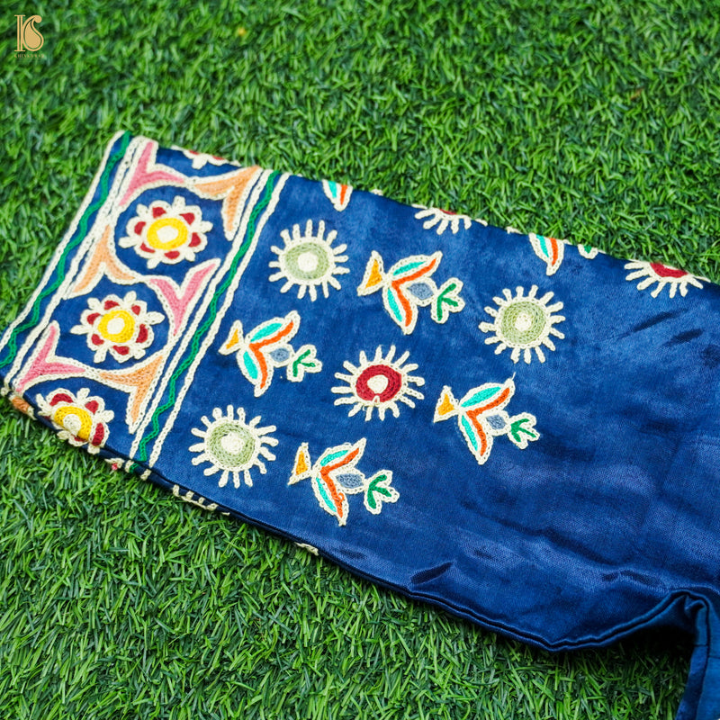 Cerulean Blue Pure Mashru Silk Stitched Blouse with Kutchi Embriodery - Khinkhwab