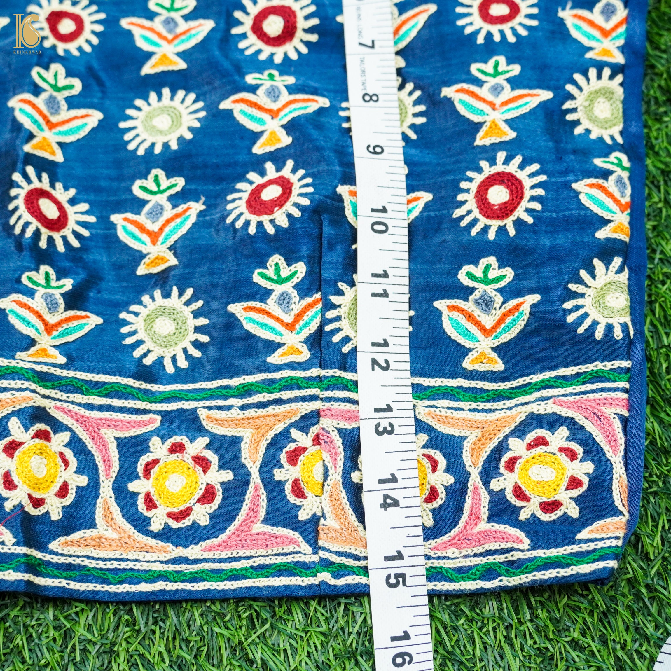 Cerulean Blue Pure Mashru Silk Stitched Blouse with Kutchi Embriodery - Khinkhwab