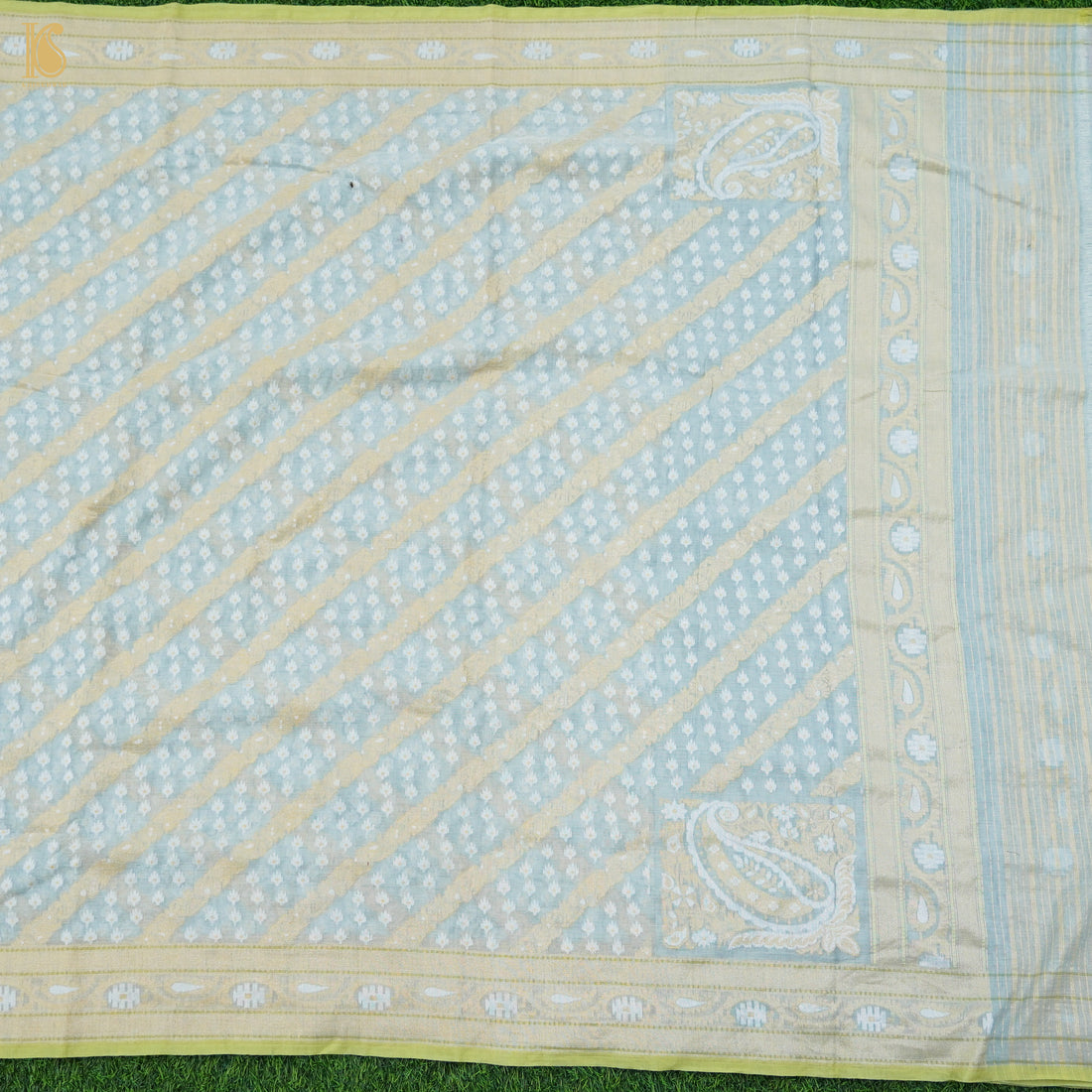 Iron Blue Pure Cotton Handloom Banarasi Jamdani Ektara Saree - Khinkhwab