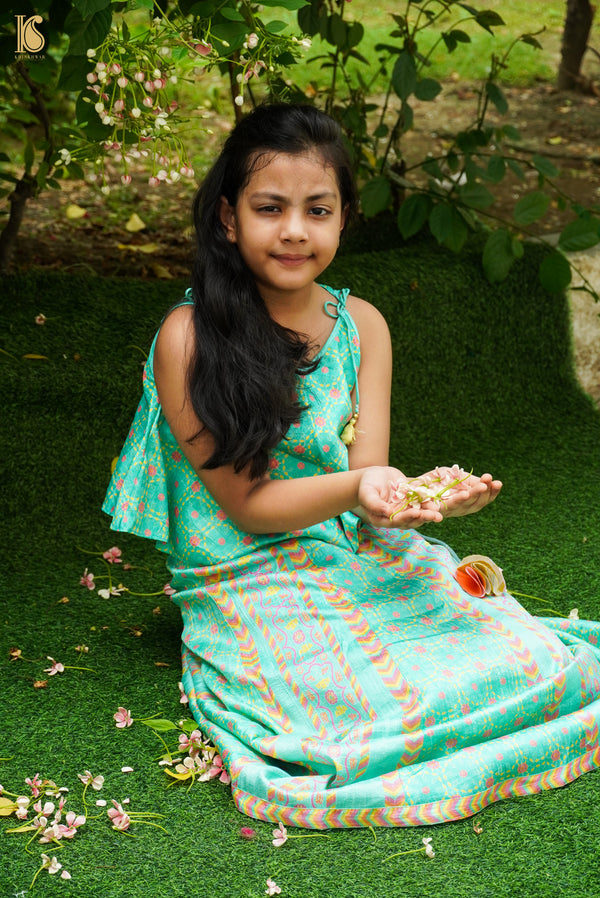 Blue Pure Raw Silk Kids Stitched Lehenga Set - Khinkhwab