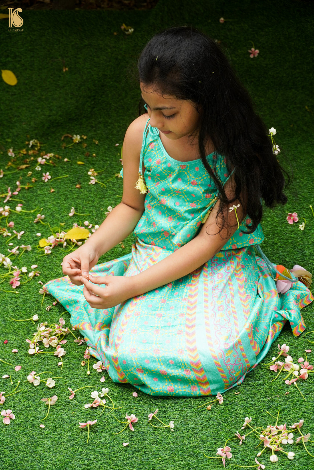 Blue Pure Raw Silk Kids Stitched Lehenga Set - Khinkhwab