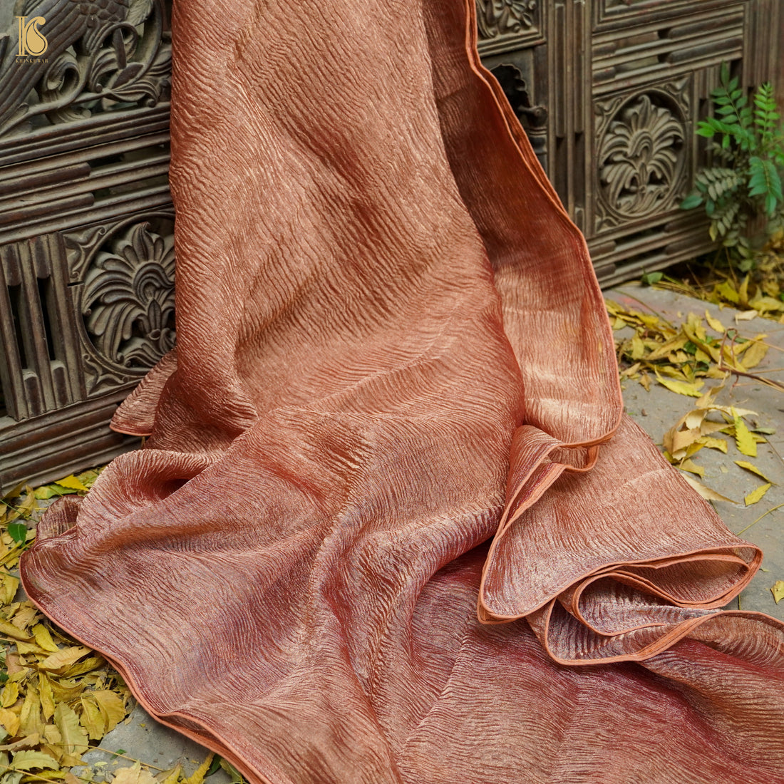 Brown Wrinkle Pure Tissue Silk Dupatta - Khinkhwab