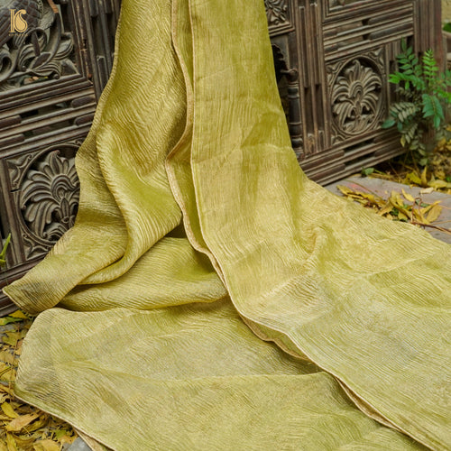 Brass Yellow Wrinkle Pure Tissue Silk Dupatta - Khinkhwab