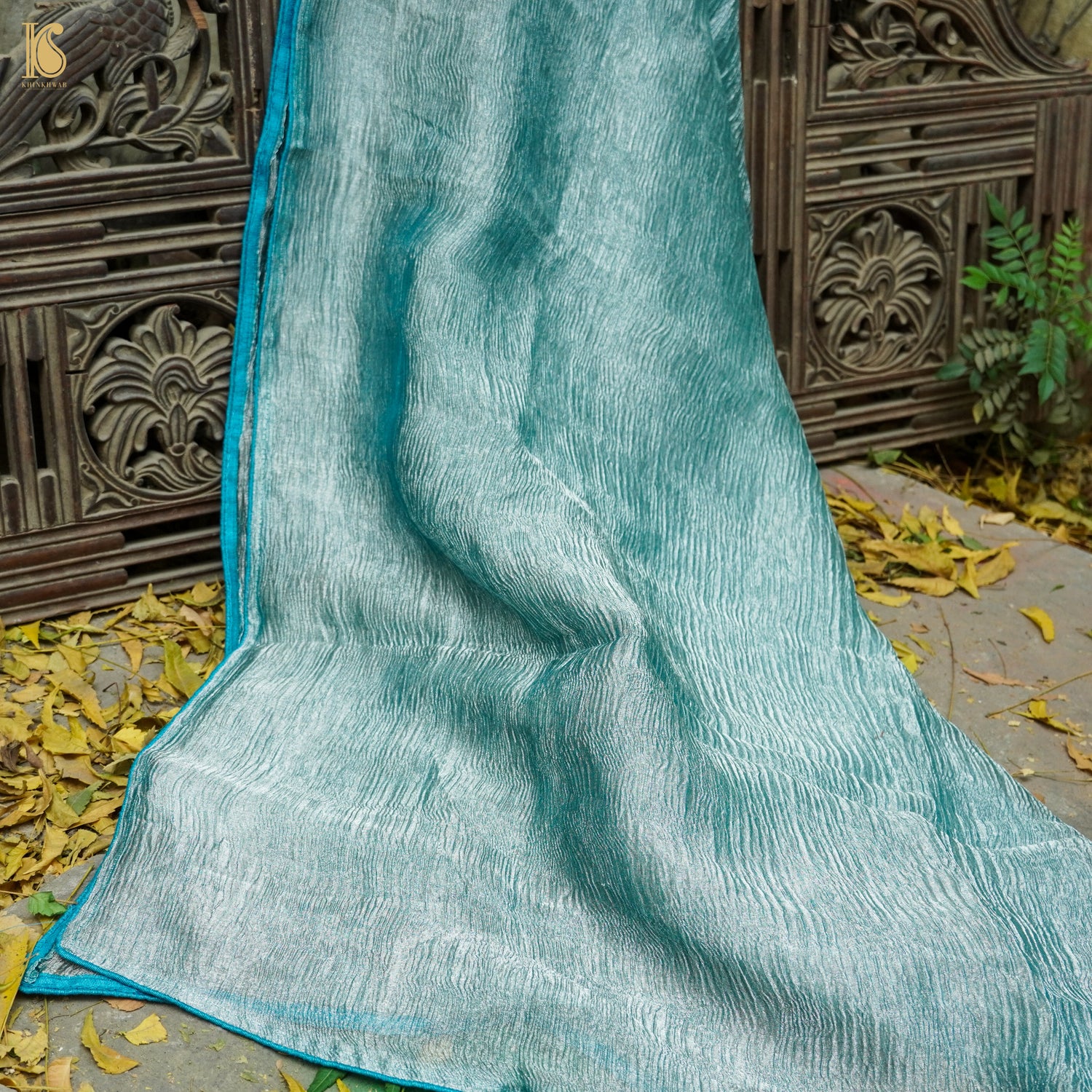 Blue Chill Wrinkle Pure Tissue Silk Dupatta - Khinkhwab